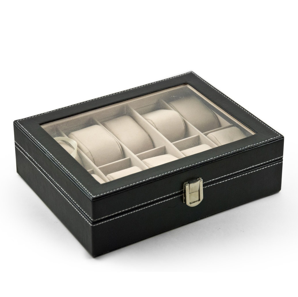 black faux leather watch box