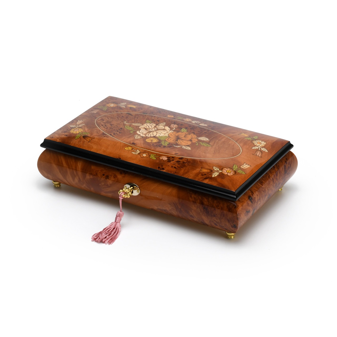  dark wood musical jewelry box with roses