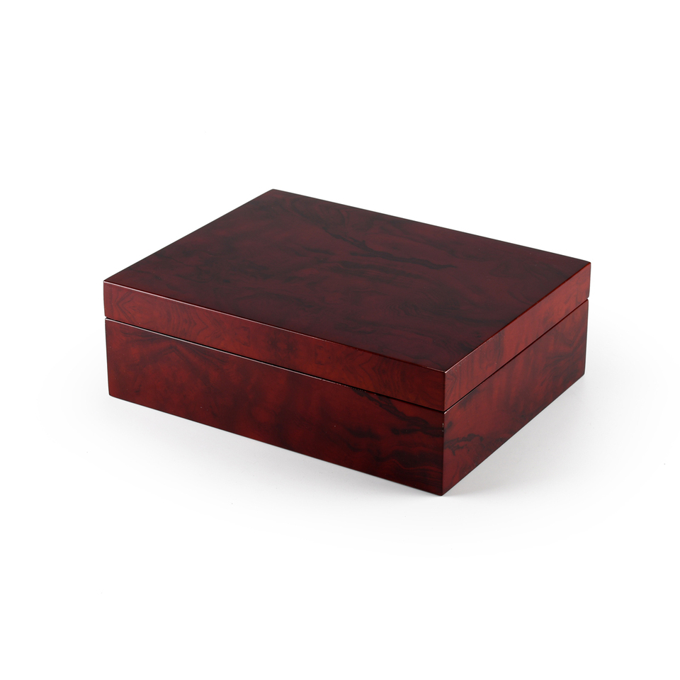 A 30-note hi-gloss burl wood finish jewelry box
